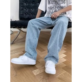 Men's Loose Fit Wide Leg Jeans, Men's Stylish Comfy Denim Pants, Street Style Fashion