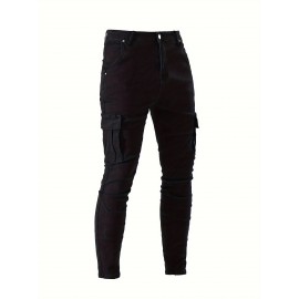 Men's Casual Flap Pocket Skinny Jeans, Chic Street Style Medium Stretch Denim Pants