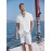 Men's Casual Button-Down Beach Shirt - Short Sleeve, Stretch Fabric, Summer Tropical Top with Turquoise Collar